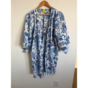 Roller Rabbit Womens Amanda Kimono Robe in Blue floral Print One Size